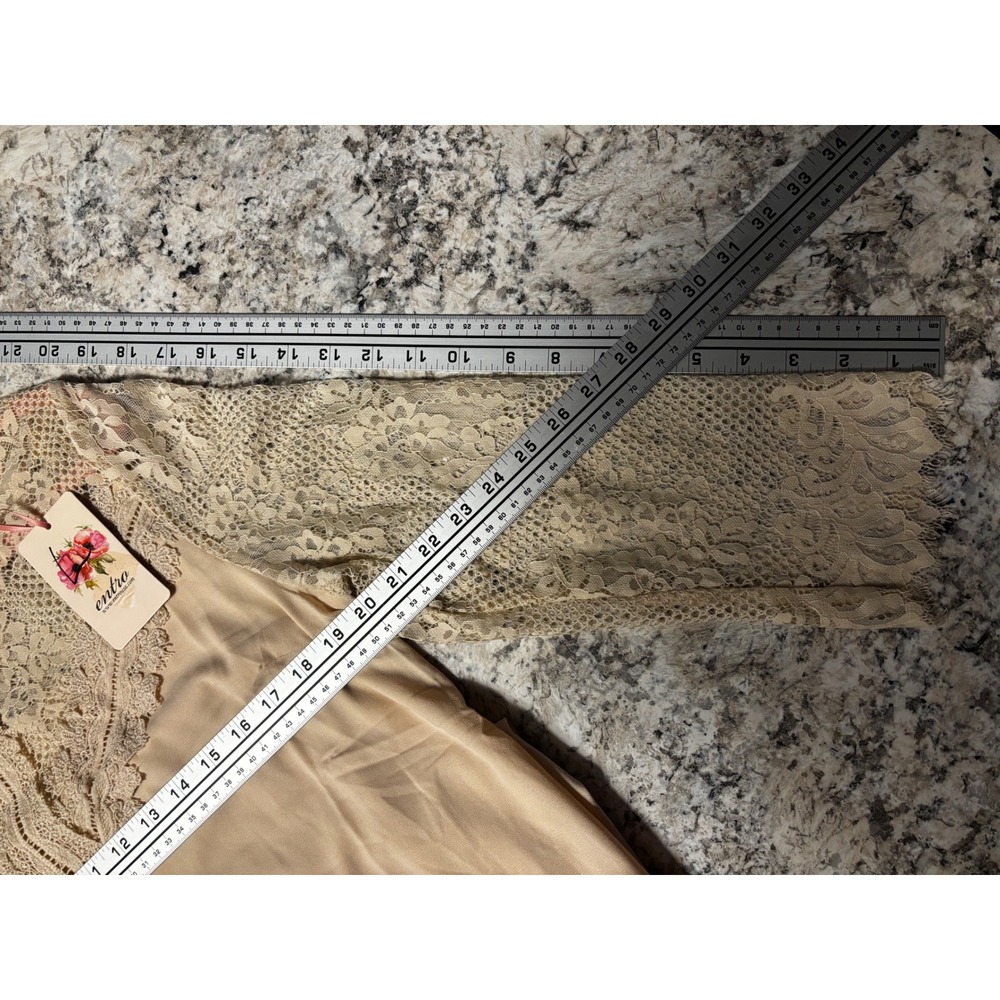 Entro Cream Beige Lace Yoke Long Sleeve Shift Dress D12717 Womens Large NEW - Picture 9 of 13